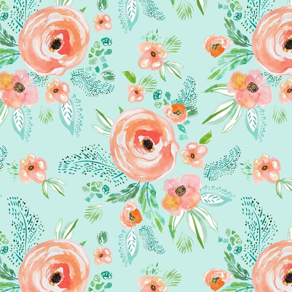 Small Summer Florals in Light Sea Breeze