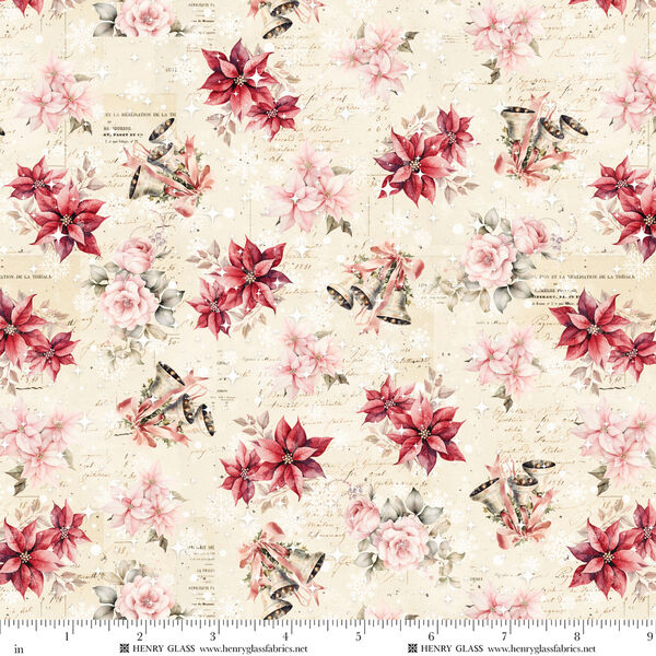 Poinsettias and Bells in Ivory