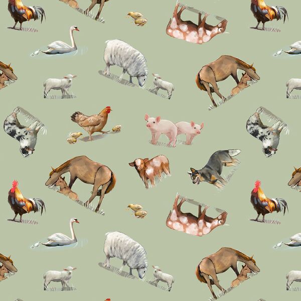 Barnyard Animals in Basil Green