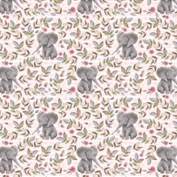 Little Floral Baby Elephant on Stripes in Soft Blush