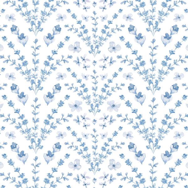 Ornate Sprigs in Sky Blue