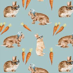 Cool Bunnies and Carrots in Light Blue