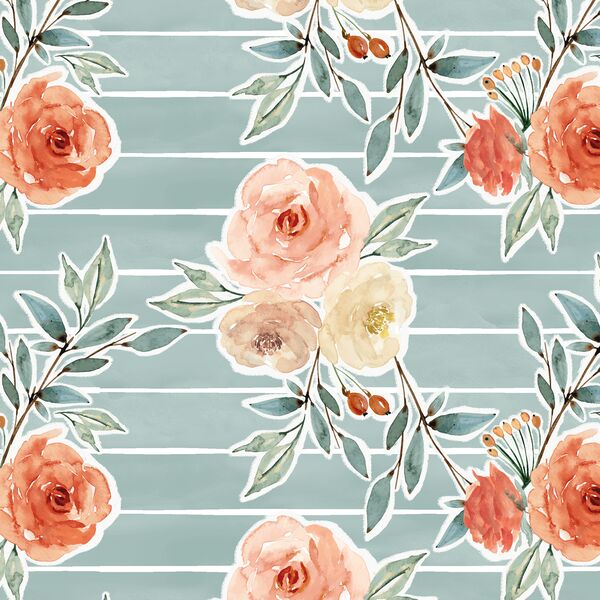 Ardent Floral Stripe in Blue Lagoon Wash