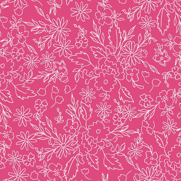 Floral Sketch in Bright Peony