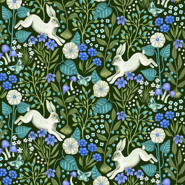 Leaping Rabbits in Garden