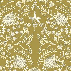 Hummingbird Damask in Gold