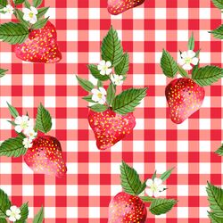 Large Strawberries in Berry Red Gingham