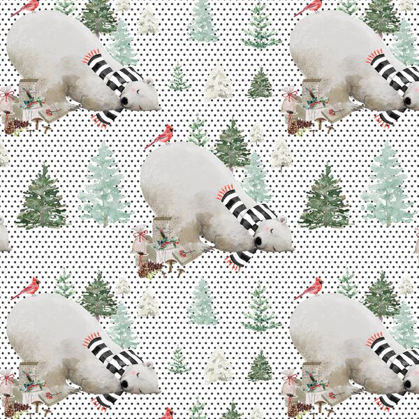 Small Napping Bear in Onyx Winter Dots on White
