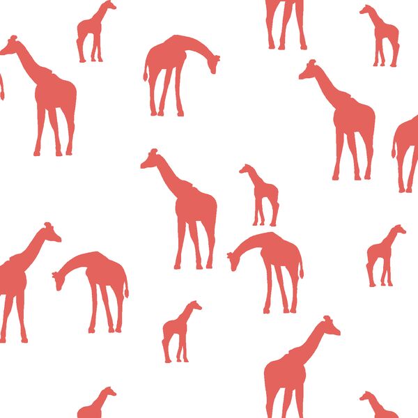Giraffe Silhouette in Salmon on White