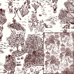 Joyful Farm Toile in Burgundy Ink