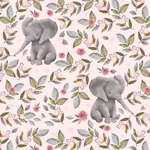 Floral Baby Elephant in Soft Blush