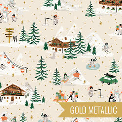 Penguin Village in Cream Metallic