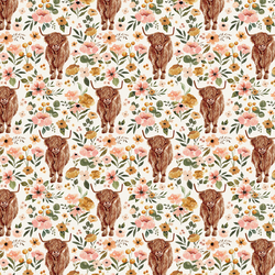 Little Floral Highland Cow in Cream