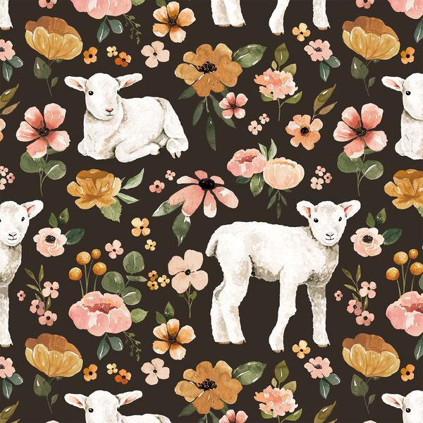 Floral Lambs in Umber