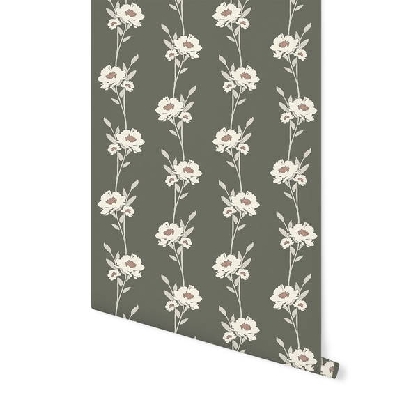 Flower Crowns in Moss Wallpaper by Krystal Spuler Hawthorne Supply Co