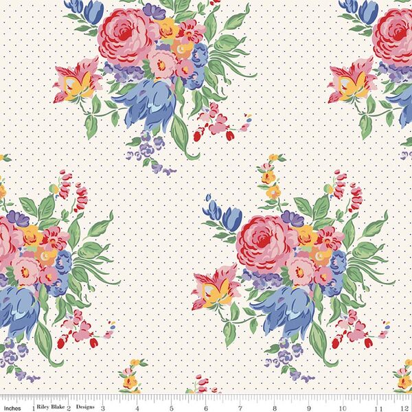 Floral Pindot in Ivory