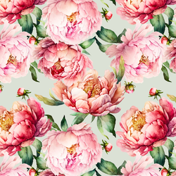 Blooming Peonies in Fresh Mint