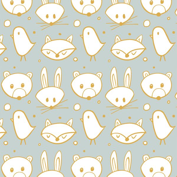Woodland Creatures in Gold on Dusty Mint