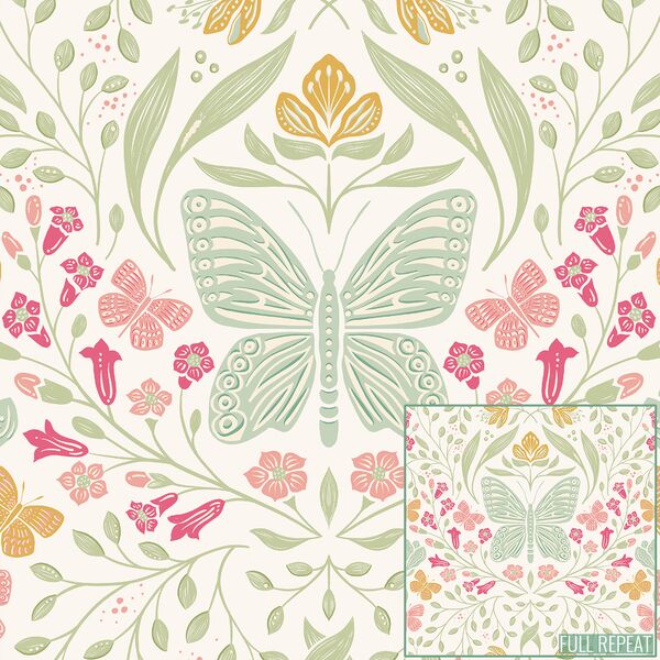 Blooms and Butterflies in Cream