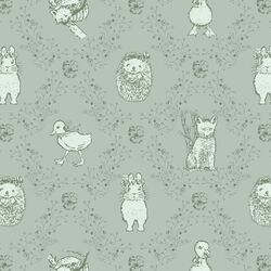 Bunny and Friends in Soft Pine on Muted Aqua
