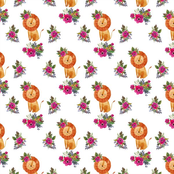 Small Floral Lion in White