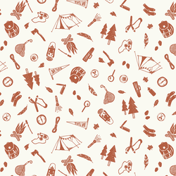Camping Supplies Silhouette in Rust on Cream