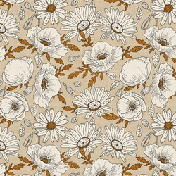 Poppies and Daisies in Tan
