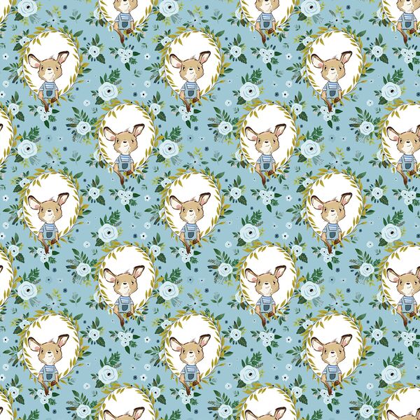 Floral Baby Boy Kangaroo in Blue