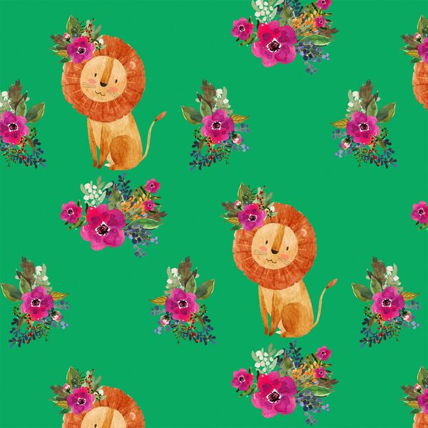 Floral Lion in Leafy Green