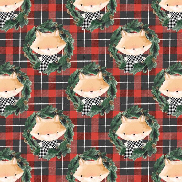 Little Fox on Tartan Plaid in Classic Red