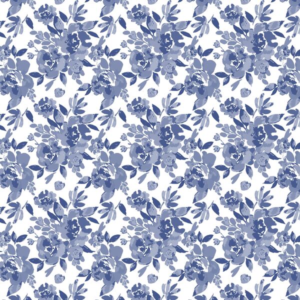 Small Peony Floral in Indigo