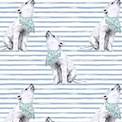 Arctic Wolf on Watercolor Stripes in Winter Blue