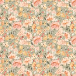 Little Painted Peonies in Light Sage