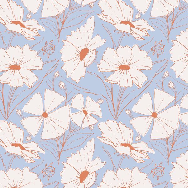 Retro Garden in Sky Blue
