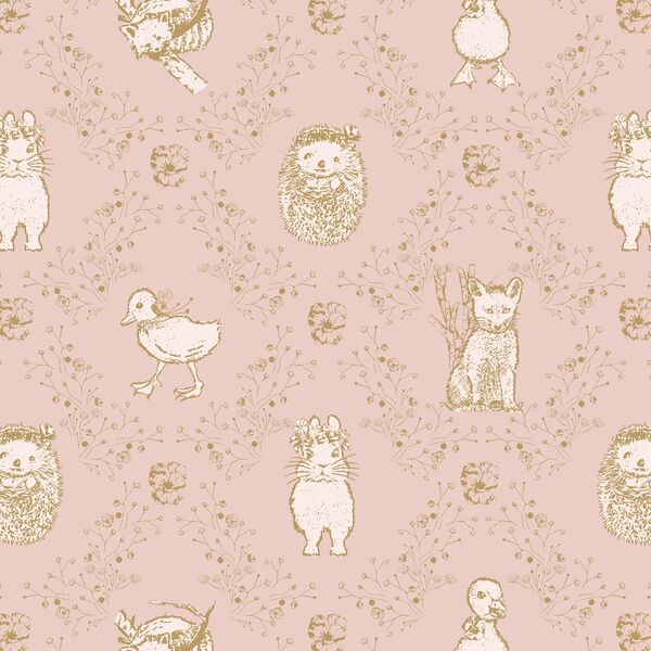Bunny and Friends in Golden on Muted Blush