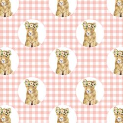 Little Girl Cub Wreath on Gingham Check in Pink Peach