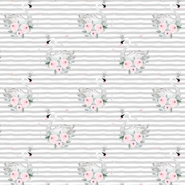 Small Blush Swans in Silver Stripes