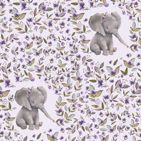Sweet Floral Elephant in Soft Lilac