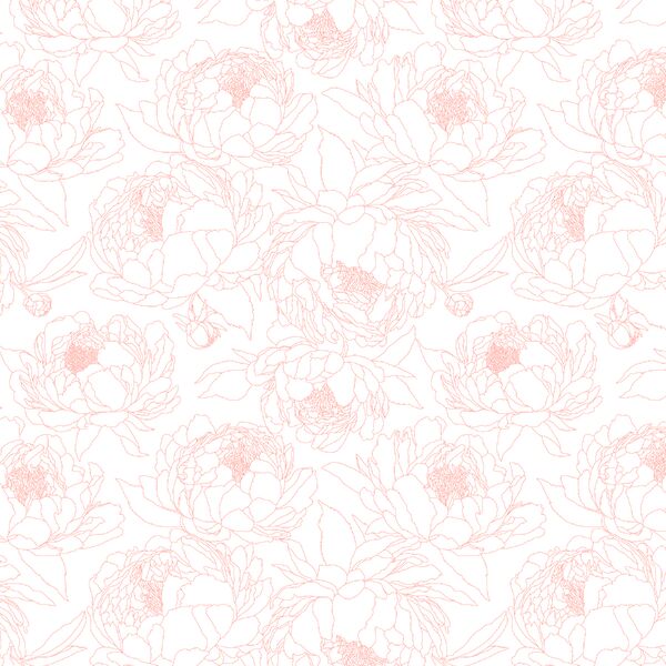 Sketched Garden in Shell Pink on White