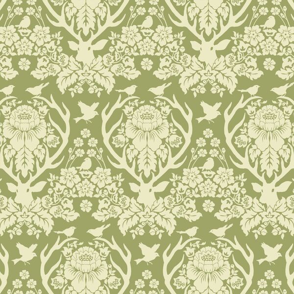 Little Antler Damask in Forest Green