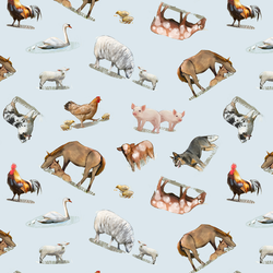 Barnyard Animals in Sky Blue