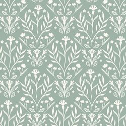 Floral Wilderness in Cream on Mint