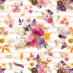 Garden Harvest on Splashed Stripe in Warm Pink