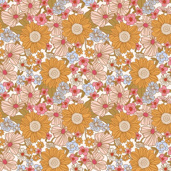 Retro Sunflower Garden in Cherry Berries