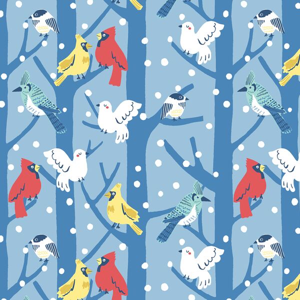 Merry Birdsongs in Winter Blue