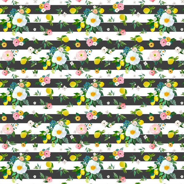 Small Lemon Blossoms in Onyx Stripes