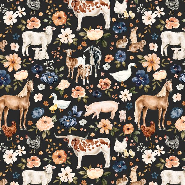 Meadow Farm Animals in Charcoal