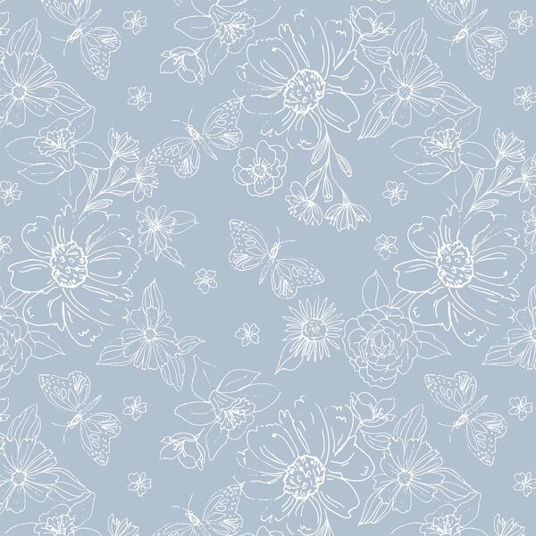 Sketched Florals in Clear Blue