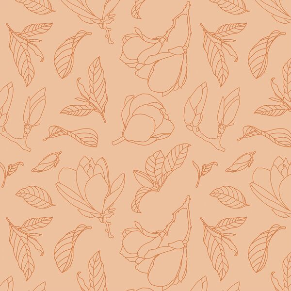 Magnolia Line Art in Caramel on Peach
