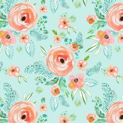 Small Summer Florals in Light Sea Breeze